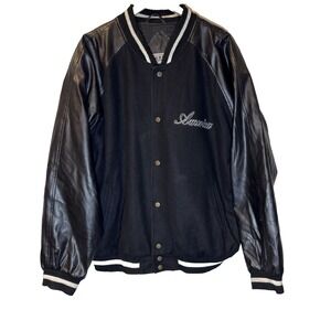 Steve & Barry Varsity Bomber‎ Jacket America Black White Faux Leather Size XL